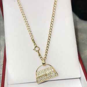 14k gold cuban chain w/ cz purse 👛 pendant